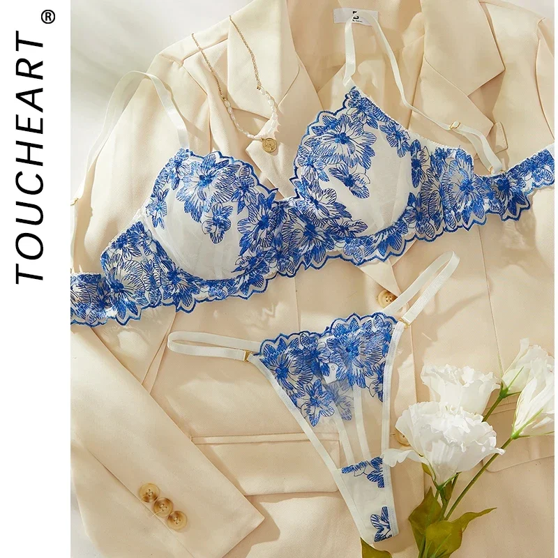 Toucheart Sexy Lingerie Set Blue Sexy Comfortable Lingerie Set For Women Simple Sexy Perspective Lace Pure Lust Lingerie Suit