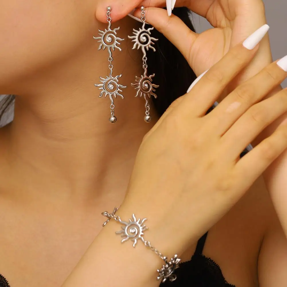 Cubic Zirconia Jewelry Earrings Bracelet Retro Ethnic Style Double Sun Spiral Pendant Bracelet Micro-paved Cubic Zirconia
