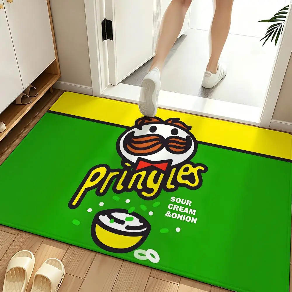 Snack P-Pringles Floor Mat Soft Flannel Entrance Door Mat Non Slip Absorbent Bathroom Bedroom Floor Rug