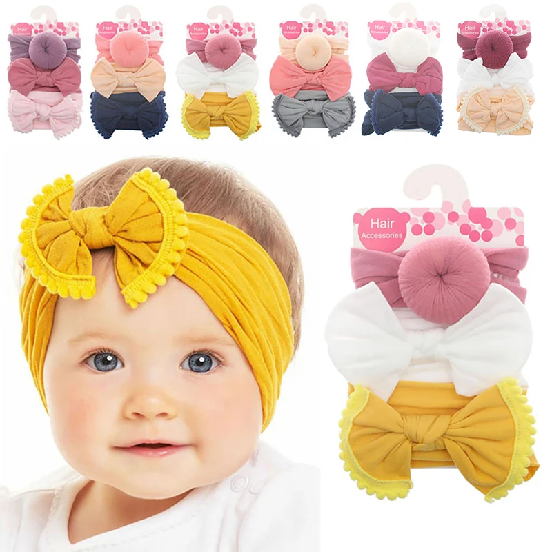 

3Pcs/Set Soft Nylon Elastic Baby Headband Bows Newborn Baby Girl Headbands Hair Accessories Girls Handwear 17 Colors