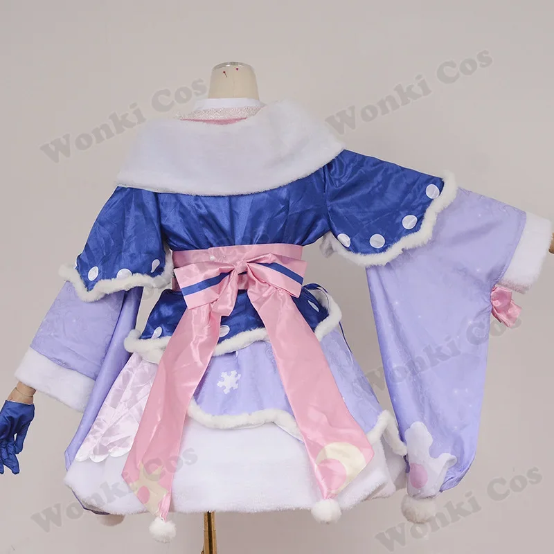 Disfraz de Cosplay de Snow Miku para niña, peluca de Kimono, vestido de cola de caballo, bonito vestido precioso de Lolita, trajes, 2023