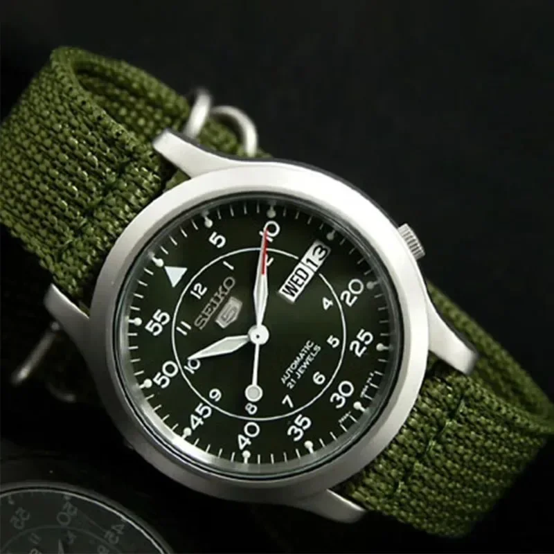 SEIKO-Montre de Luxe à Quartz pour Homme, Cadran Vert, Bracelet en Tissu, Décontracté, dehors, Mode, existent, Original, SNK805