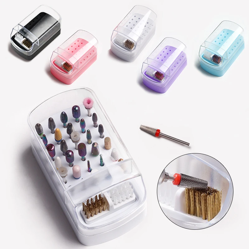 30 Holes Nail Art Drill Storage Box Grinding Polish Head Bit Holder Display Nail Drill Bits Organizer Stand Manicure Nail