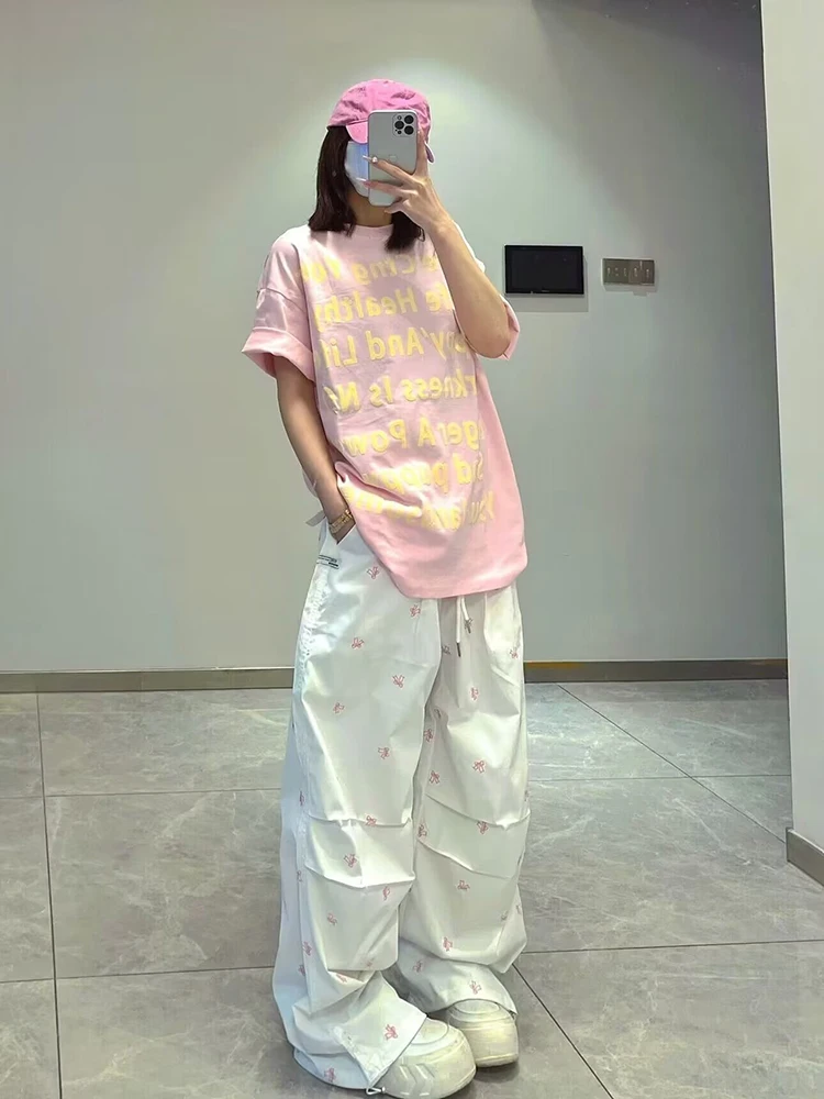 Dames casual luie Sle knoop werkbroek zomer losse Qui Dry sport parachutistenbroek hoge taille wijde pijpen broek