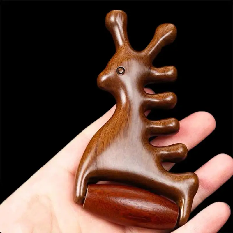Wooden Massage Comb Head Meridian Scalp Combs Face Eye Shoulder Neck Scraping Treatment Hair Loss Anti-Static Wide Tooth Comb
