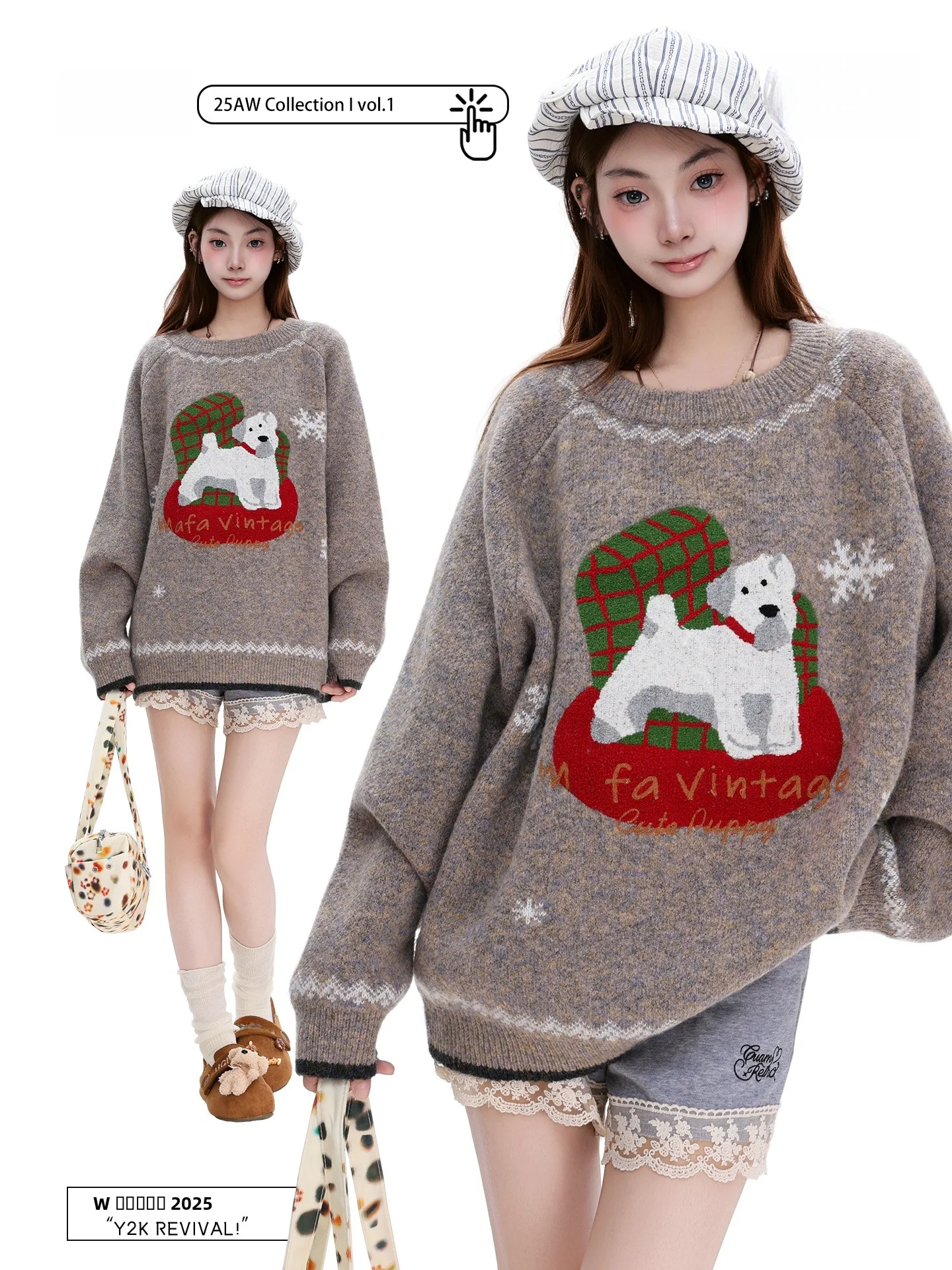 

Вязаный свитер PBB в американском ретро-стиле из вельвета для женщин: теплый, омолаживающий, свободный крой, узор Fair Isle, милый и уютный.