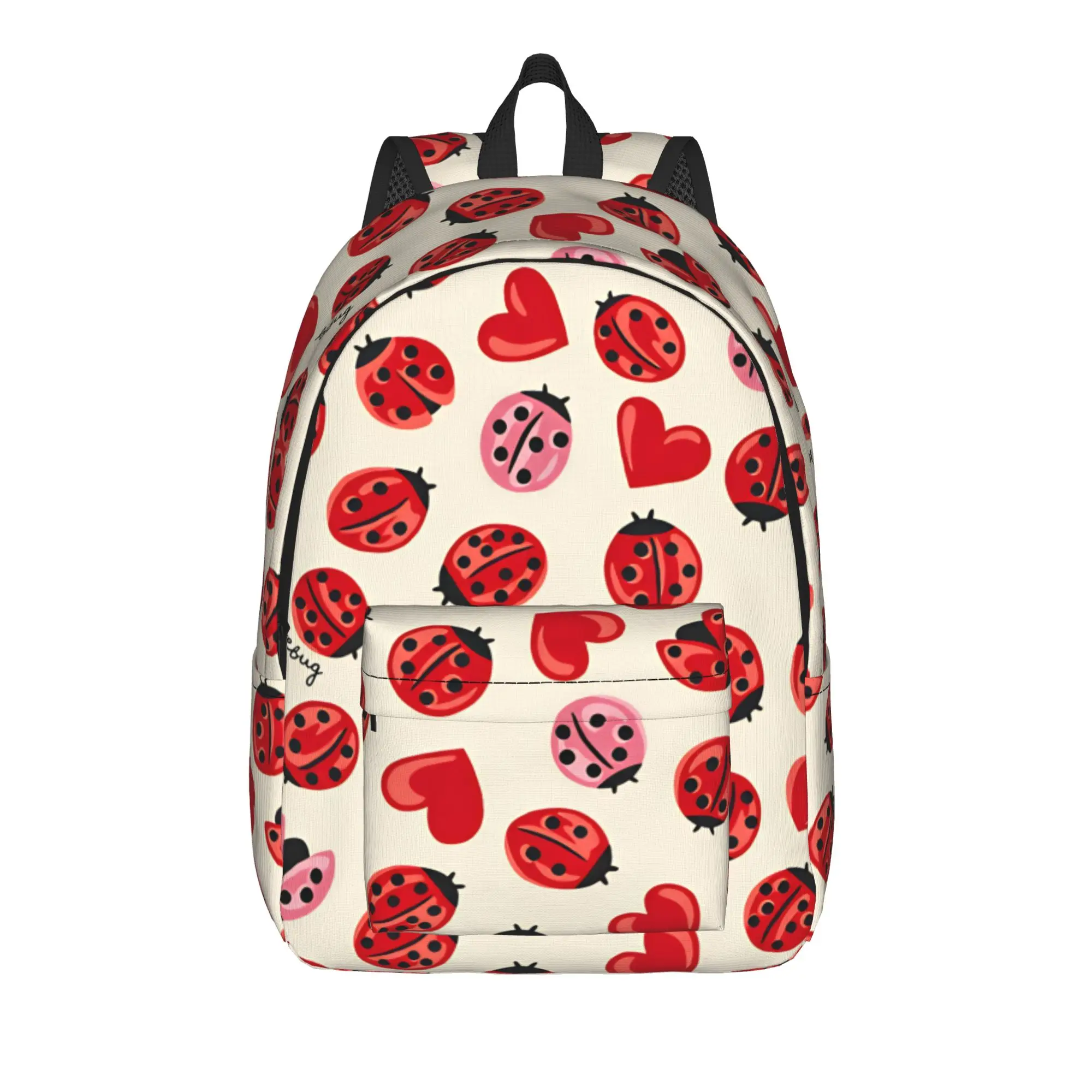 Ladybug Heart Lovebug Backpack  Female Polyester Workout Backpacks Durable Cool High School Bags Rucksack