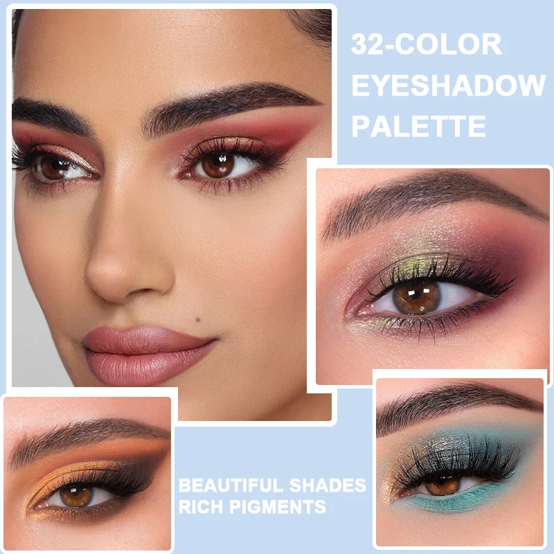 32-Farben-Lidschatten-Palette mit samtmattem Schimmereffekt, perlmuttartiger, feiner Glitzer, langlebige, wasserfeste Beere, braune Nude-Töne