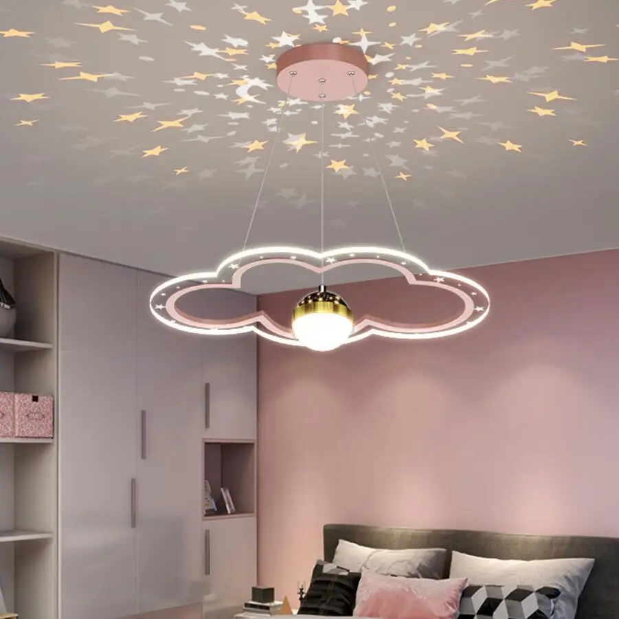 

Ring Led Chandelier For Children's Room Living Room Bedroom Starry Sky Modern Ceiling Lamp Acrylic Home Decor Pink Blue Gold