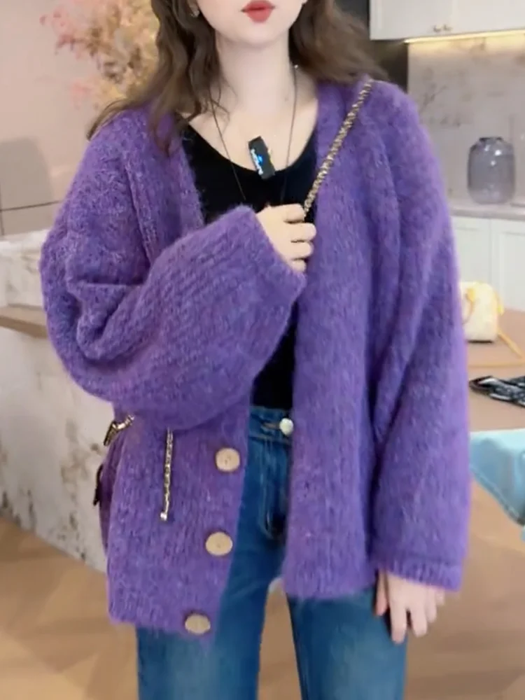 

Korean Sle Soft Knitted Open Cardigan Autumn New plus Size Ele Versatile Slimming Agel Long Sve V-Ne Woolen Top