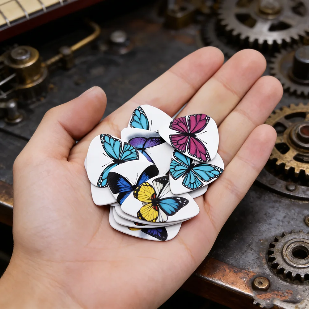 12Pcs Butterfly Guitar Picks Set 0.46/0.71/1.0mm Thicknesses for Bass, Guitar, Ukulele Instrument Accessories Guitar Paddles