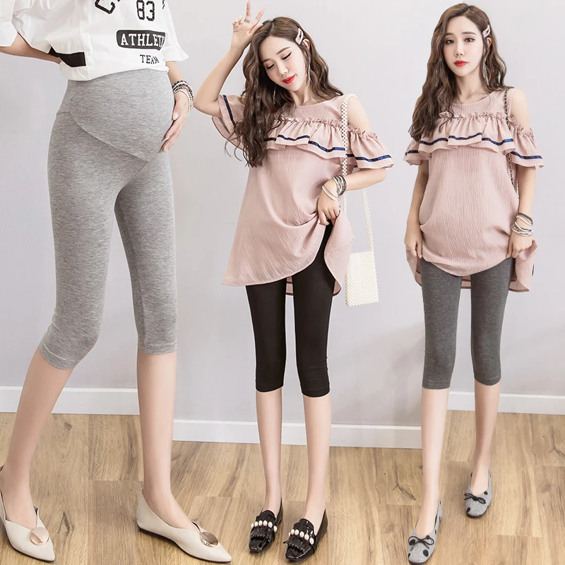 

Pregnant Women Summer Modal Belly Leggings Solid Color Stretched Maternity Skinny Trousers Slim Pregnancy Thin Pants Wholesale