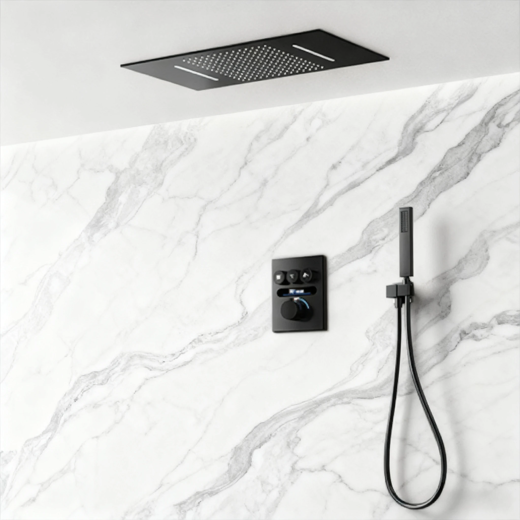 

Luxury brass brushed gold LED digital display constant temperature shower system with hot&cold water ceiling embedded bath Mixer