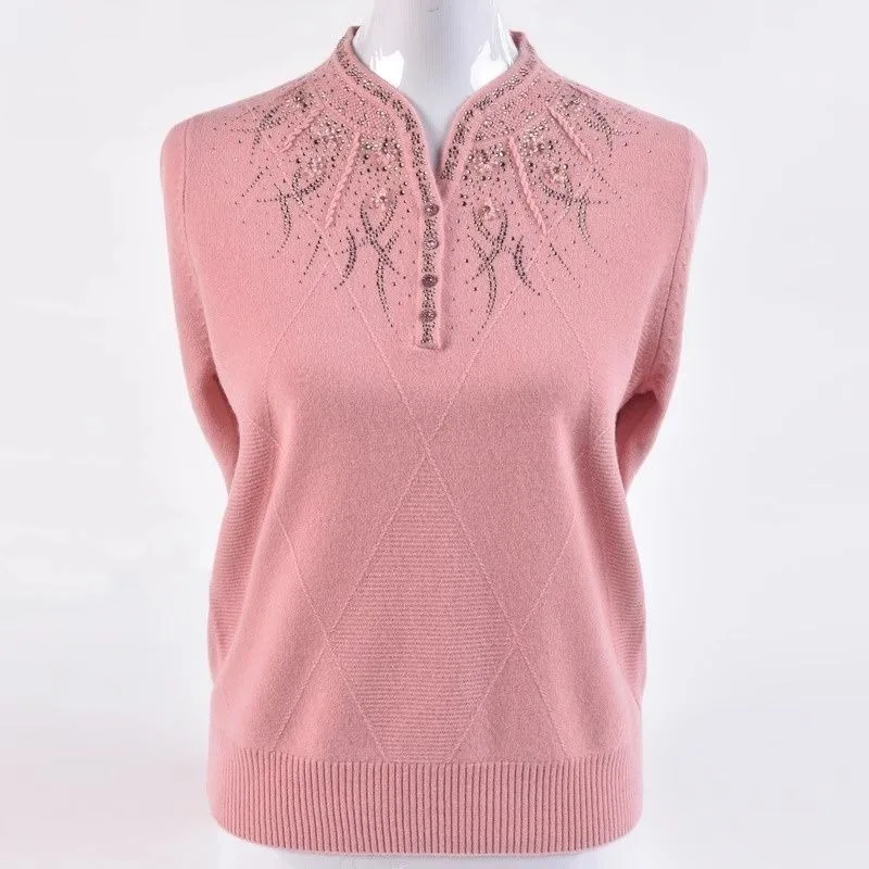 

Mom's Bottoming Sweater Middle-aged Elderly New Knitted Cardigan Cheongsam Collar Autumn Winter Top