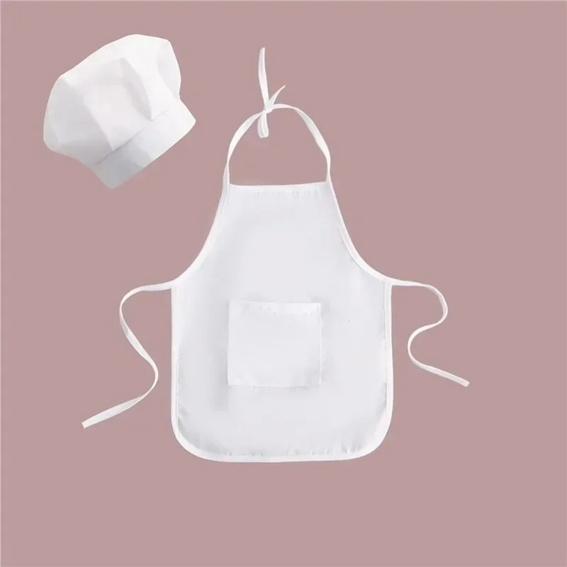 NEW 2 Pcs Cute Baby Chef Apron and Hat Infant Kids White Cook Photos Costume Photography Prop Newborn Hat Apron