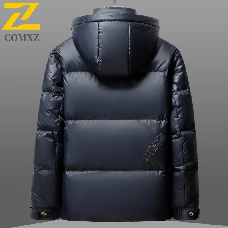 COMXZ Men Warm 90% white duck Down Jacket Winter Business Casual Removable Down Liner Hood Puffer Coat Outwear Solid Thick Parka