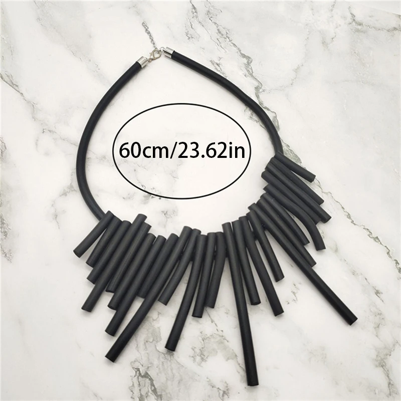 UKEBAY New Hand-designed Punk Style Black Irregular Rubber Chain Necklace Retro Party Clothing Sweater Chain Wearing Necklace