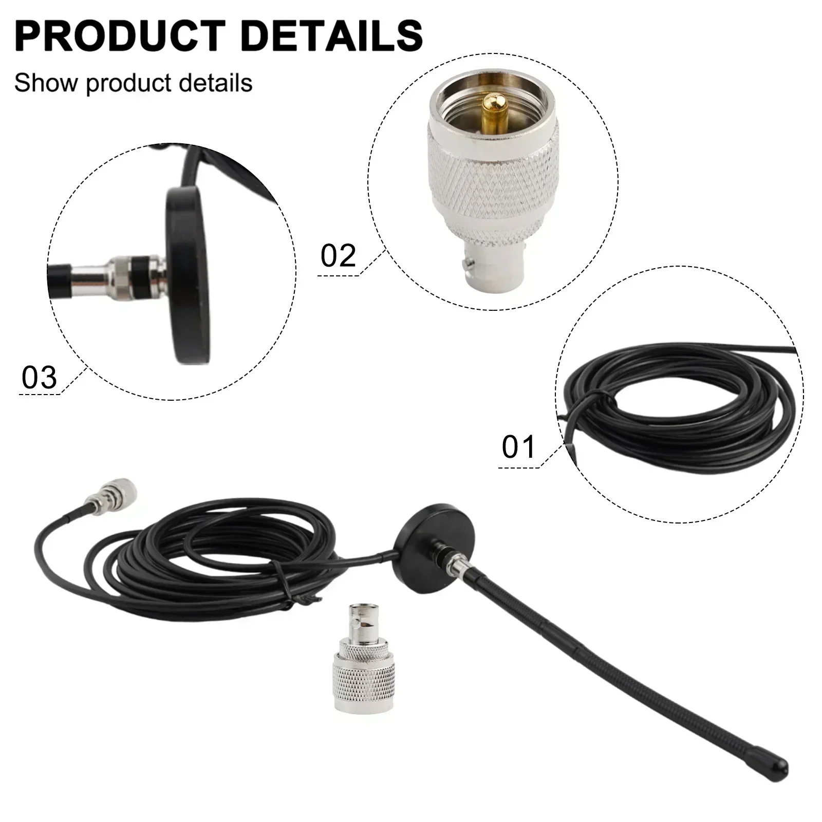 Powerful CB Radio Antenna, 27MHz Soft Whip with Magnetic Base, PL259 Adapter and 300cm Cable Improve Signal Reception