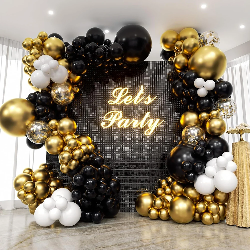 129Pcs Balony z czarnego złota Girlanda Zestaw łuku Metalowe chromowane złote balony Dekoracje ślubne Urodziny Przyjęcie z okazji ukończenia szkoły Dekoracja Globos