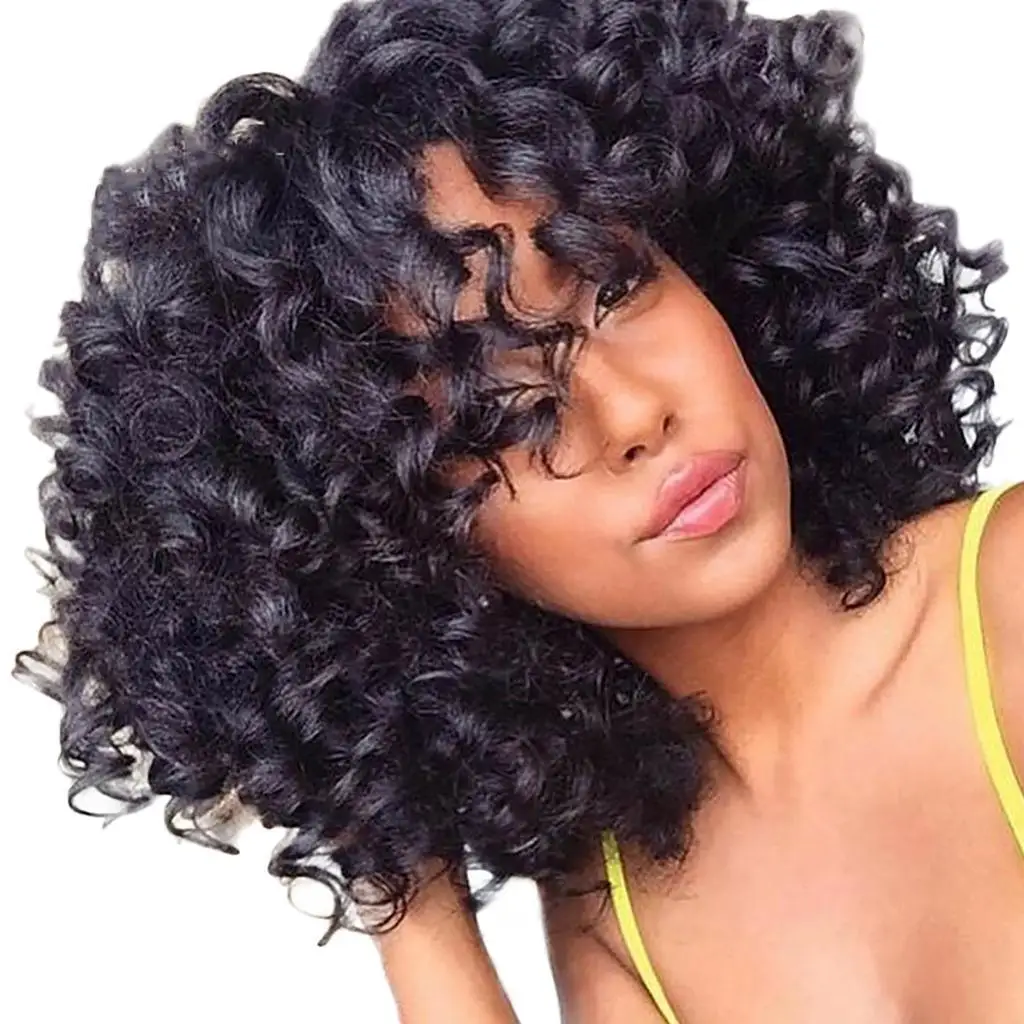 Women Short Kinky Wavy Curly Synthetic Fiber Hair Wigs Style / Lightweight / Multifuctional for Party School Office Trip