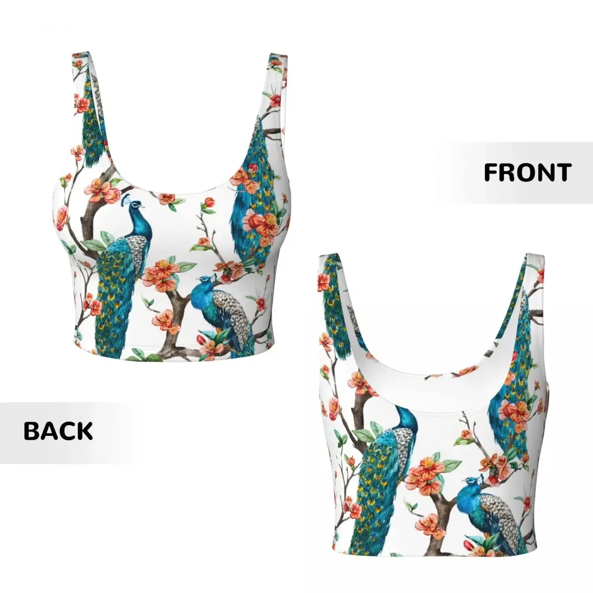 حمالة صدر رياضية للنساء للجري ملابس اليوغا سترة ألوان مائية طاووس على شجرة الكرز تجمع سترة لياقة بدنية