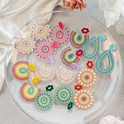 Summer Popular Boho Style Drop Earrings for Women Charms Colorful Polka Dot Acrylic Pendant Earrings 2024 Trend Geometry Jewelry