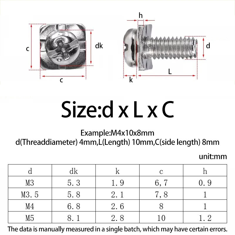 20/50Pc M3 M3.5 M4 M5 Nickel Plated Square Washer Two Combination Screw Phillips Terminal Block Screw Leakage Switch Accessories