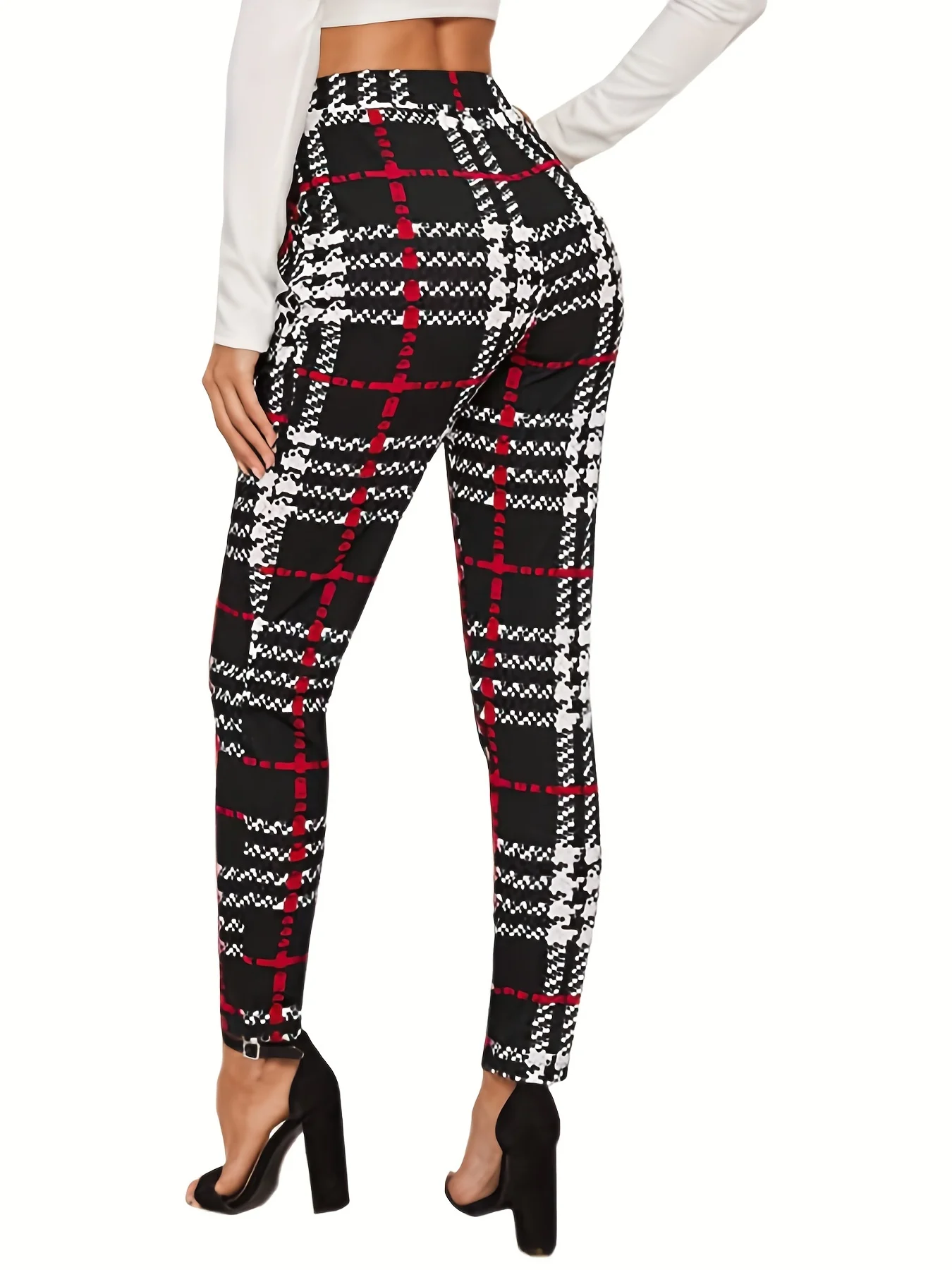 Women\'s Striped Printed Checkered Leggings High Waisted And High Elastic Leggings Casual Pencil Pants Tight Pants