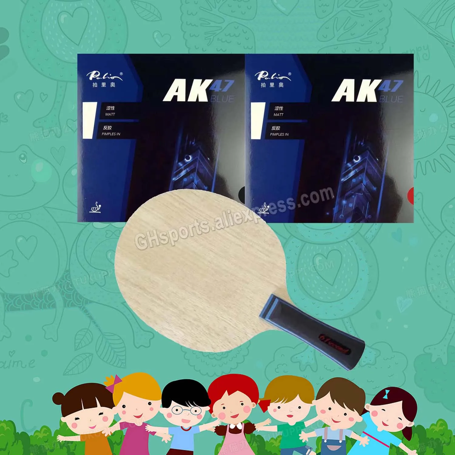 

Pro Combo Racket 61second 3003 table tennis blade with 2X Palio AK47 BLUE Matt Pips-in pingpong Rubber Sponge AK47