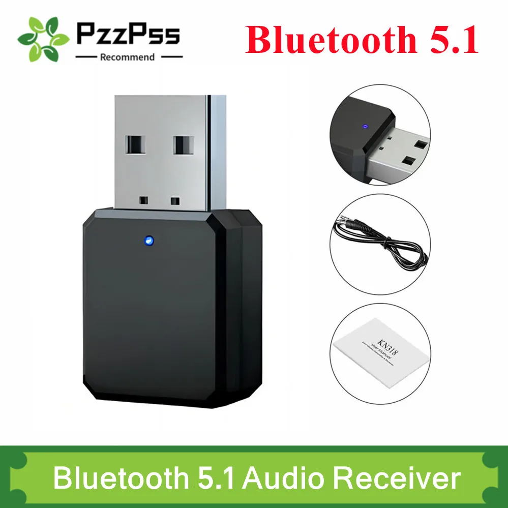 KN318 Bluetooth 5.1 Audio Receiver Dual Output AUX USB Stereo Car Hands-Free Call Wireless Adapter Video Receiver Audio Adapter