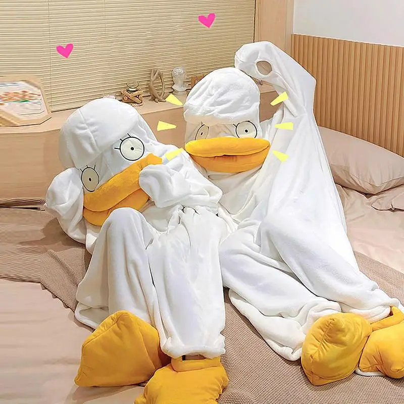 Pijama Unisex Duck Onesie, Cobertor De Pato Engraçado, Cosplay De Flanela De Pelúcia, Traje Animal, Trajes De Halloween, Homens E Mulheres