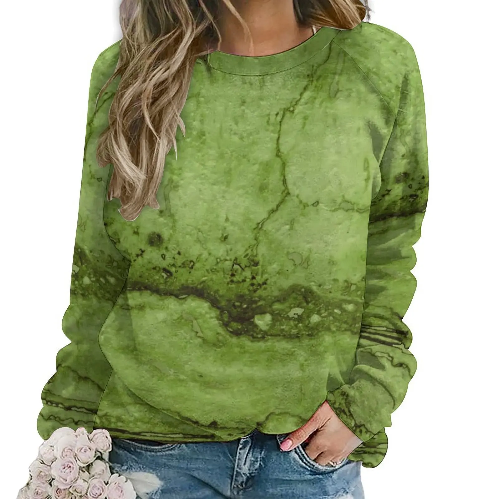 Felpe con cappuccio muschio astratto verde Granito Marble Street Wear Felpa con cappuccio oversize Felpe casual personalizzate alla moda a maniche lunghe da donna