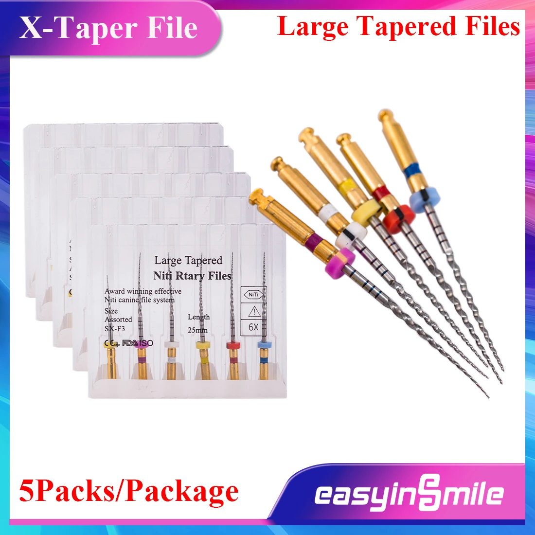 5Packs Dental Endo NITI Super Elastic X- Taper SX-FX Files Endodontic Large Tapered Tips For Root Canal Doctor EASYINSMILE