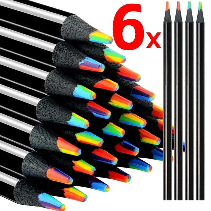 6-1Pcs Pastel 7 Colors Concentric Gradient Rainbow Pencils Colored Pencils for Kids Gift Kawaii Art Painting Drawing Stationery