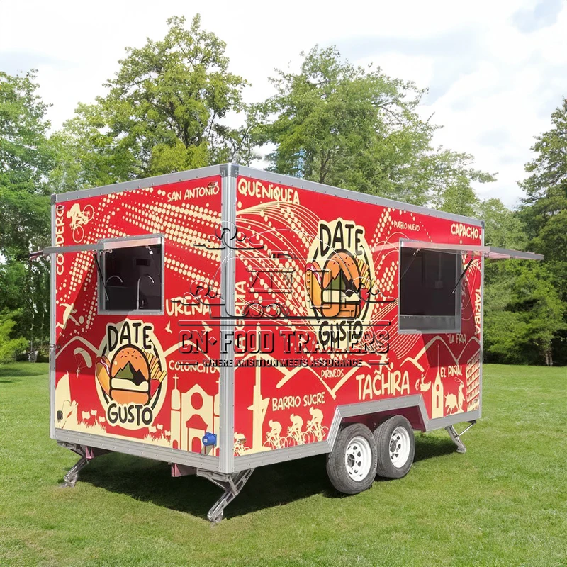 

Фудтрак-прицеп для продажи еды, полностью оборудованный, для бургеров и мороженого, с прилавком и сервисным окном из нержавеющей стали