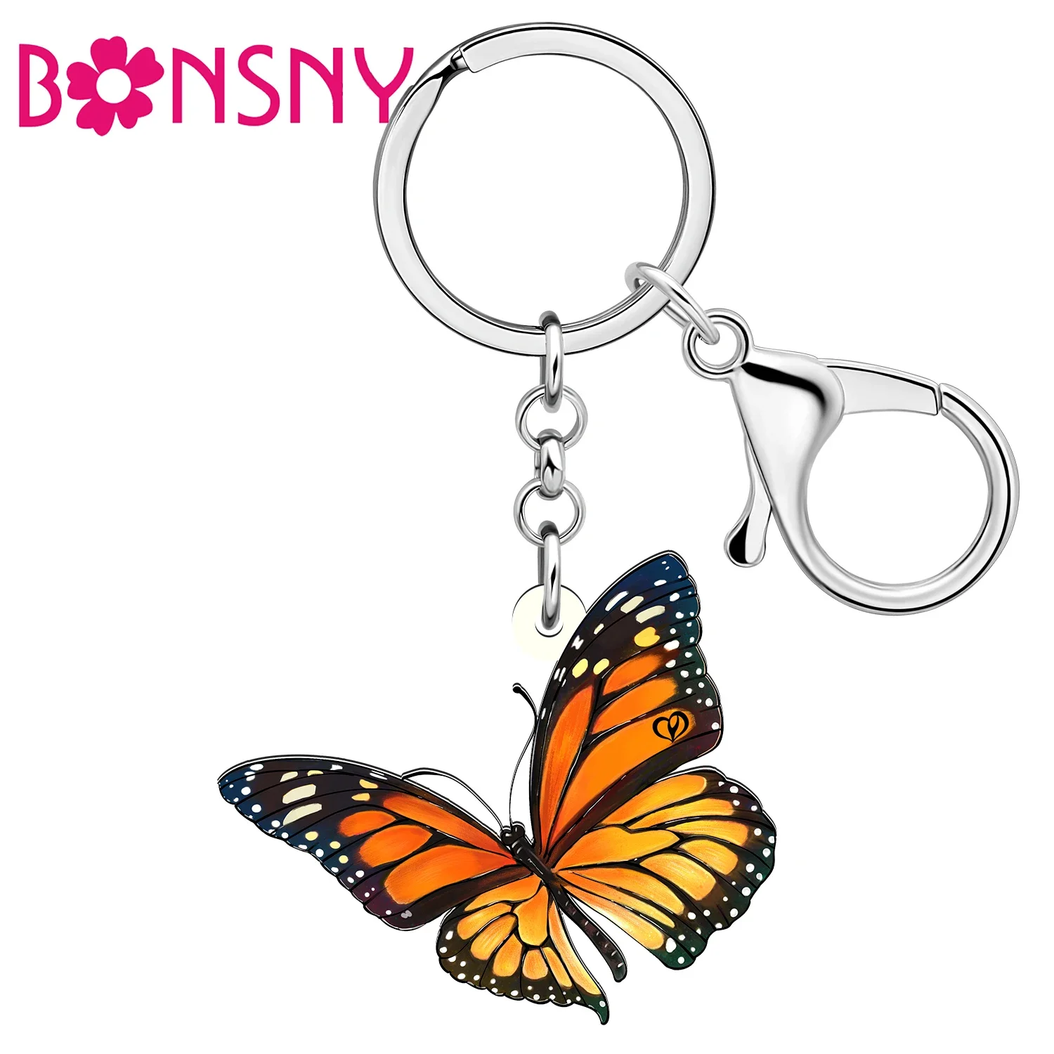 BONSNY 아크릴 오렌지 모나크 나비 키링, 핸드백 자동차 키체인, 트렌디 주얼리, 여성 소녀 키체인 선물 