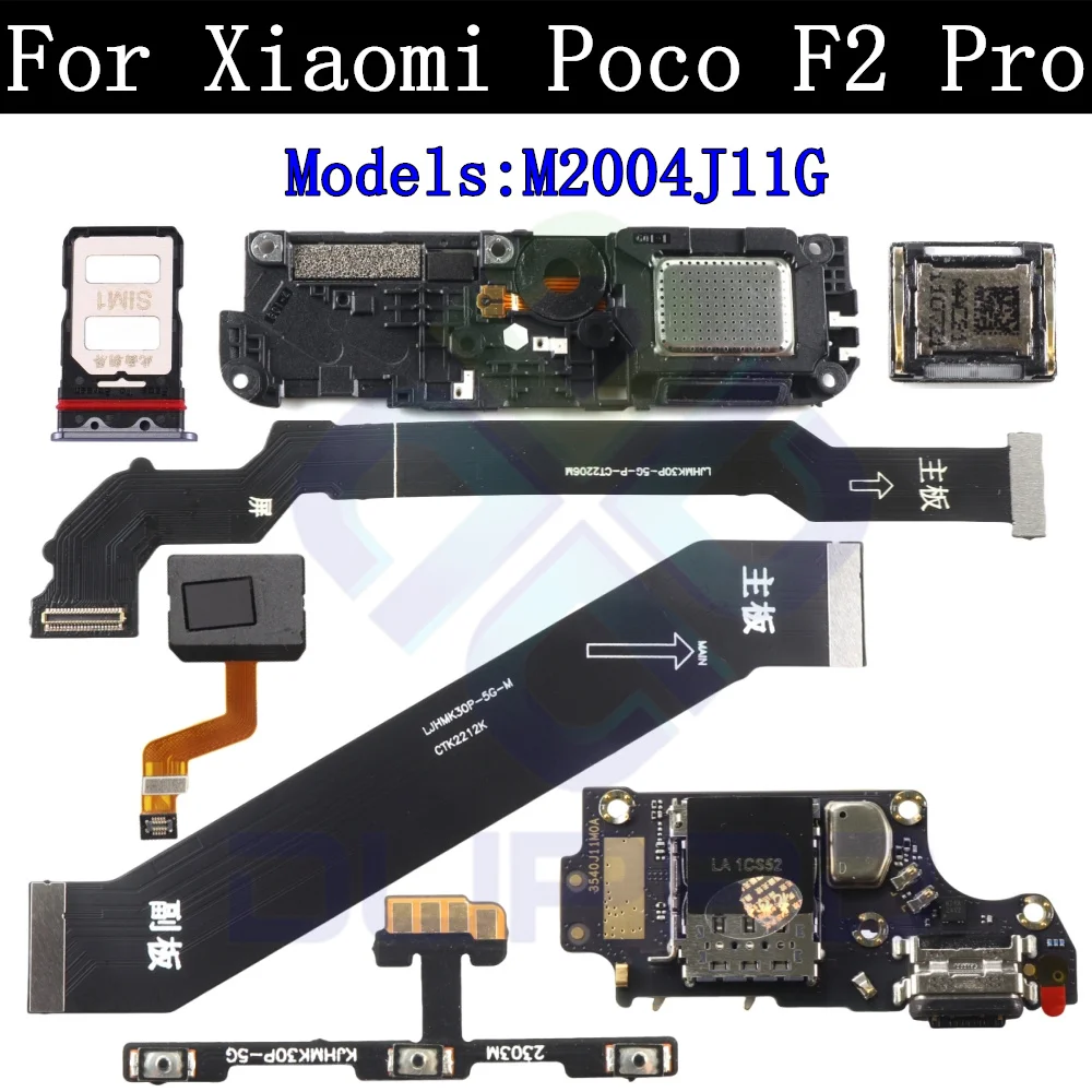 Charging Port Board For Xiaomi Poco F2 Pro Top Ear Loud Speaker SIM Card Fingerprint Sensor Volume Off On Motherboard Flex Cable