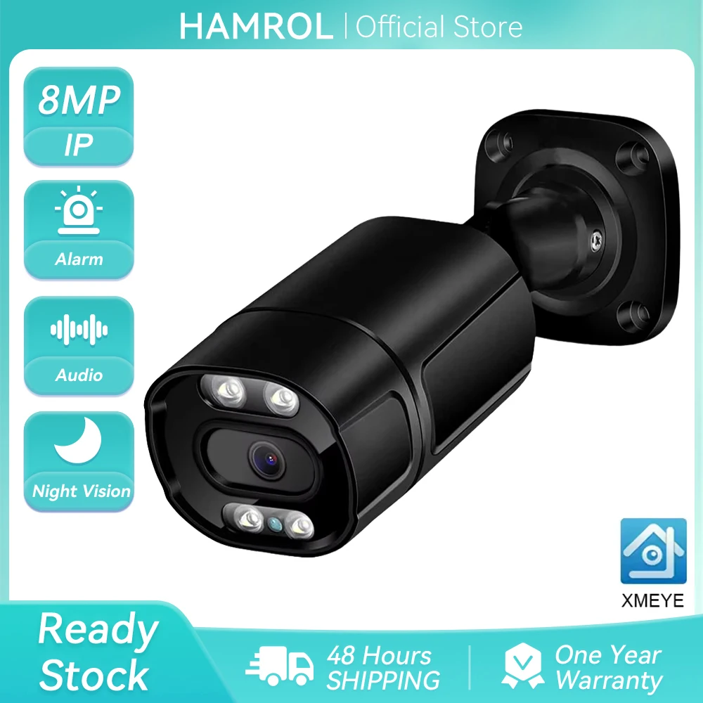 4K 8MP ONVIF IP Camera 5MP IP66 Waterproof Outdoor Camera Two Way Audio Face Detection Color Nightvision Surveillance Camera