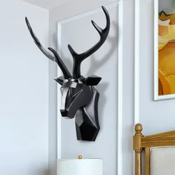 Resin Deer Head Wall Sculpture Animal Deer Head Statue Figurines Wall Hanging Creative Elk Antlers Office Decoration Wall Decor