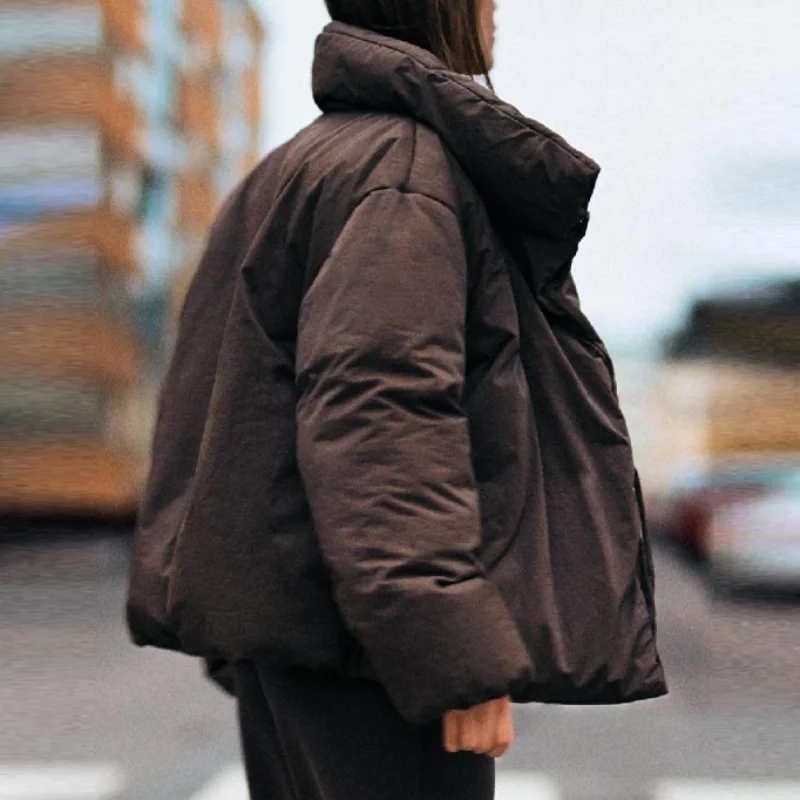 Winter Warm Puffy Women's Down Jacket Thicken High Collar Lace Up Cotton Padded Coats Single Breasted Outwear 2025 New Lady Coat