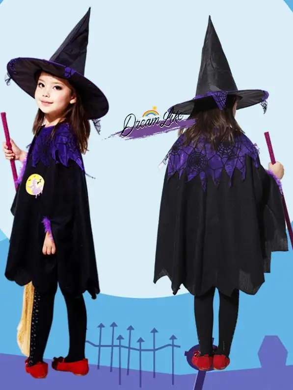 loween Costume da strega cosplay per bambini Abito da spettacolo Set genitore-figlio Vestito da strega per ragazza Abbigliamento da spettacolo teatrale