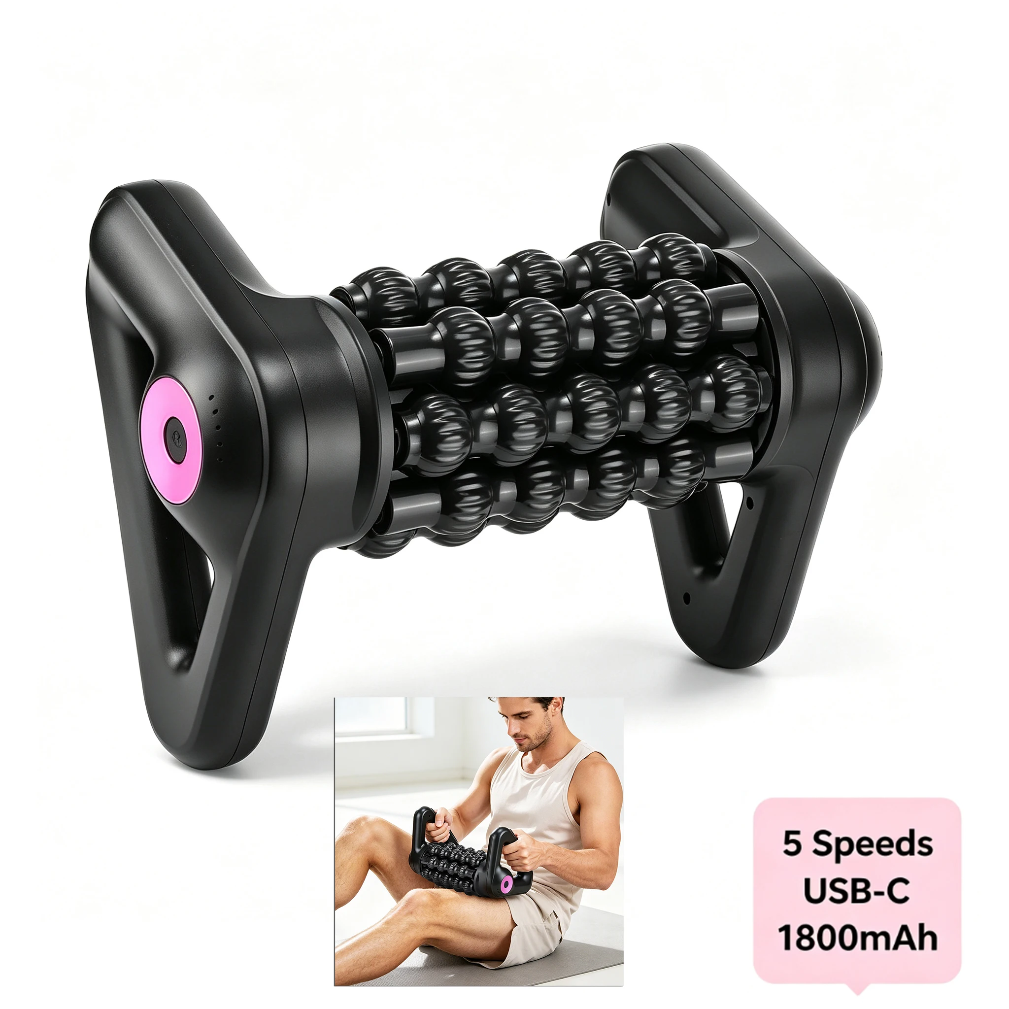 Electric Fitness Rolling Massager 5-Speed 3D Deep Tissue for Legs Back Relaxer Cordless Rotating Exercise Muscle Roller for Gym