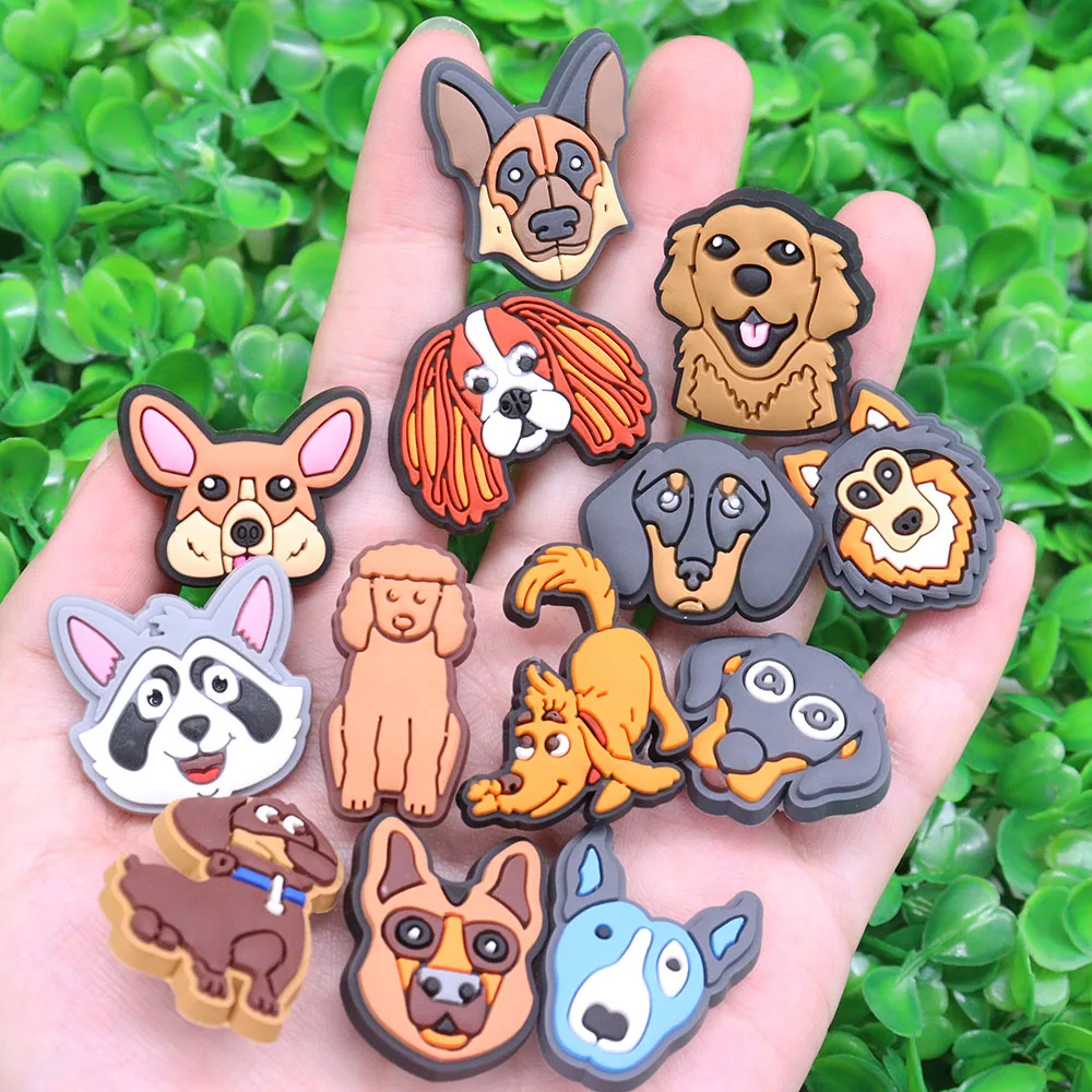 Mix 50pcs PVC Shoe Charms Kawaii Animal Cartoon Dog Series Donkey Golden Retriever Pug Sandals Shoes Decoration Accessories