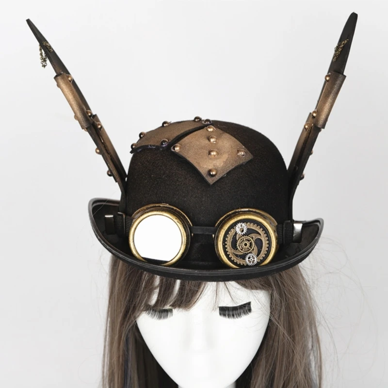 Steampunk chapéu masculino com óculos de proteção do vintage jazz chapéu gay chapéu superior diabo chifre chapéu steampunk festa de halloween mascarada traje
