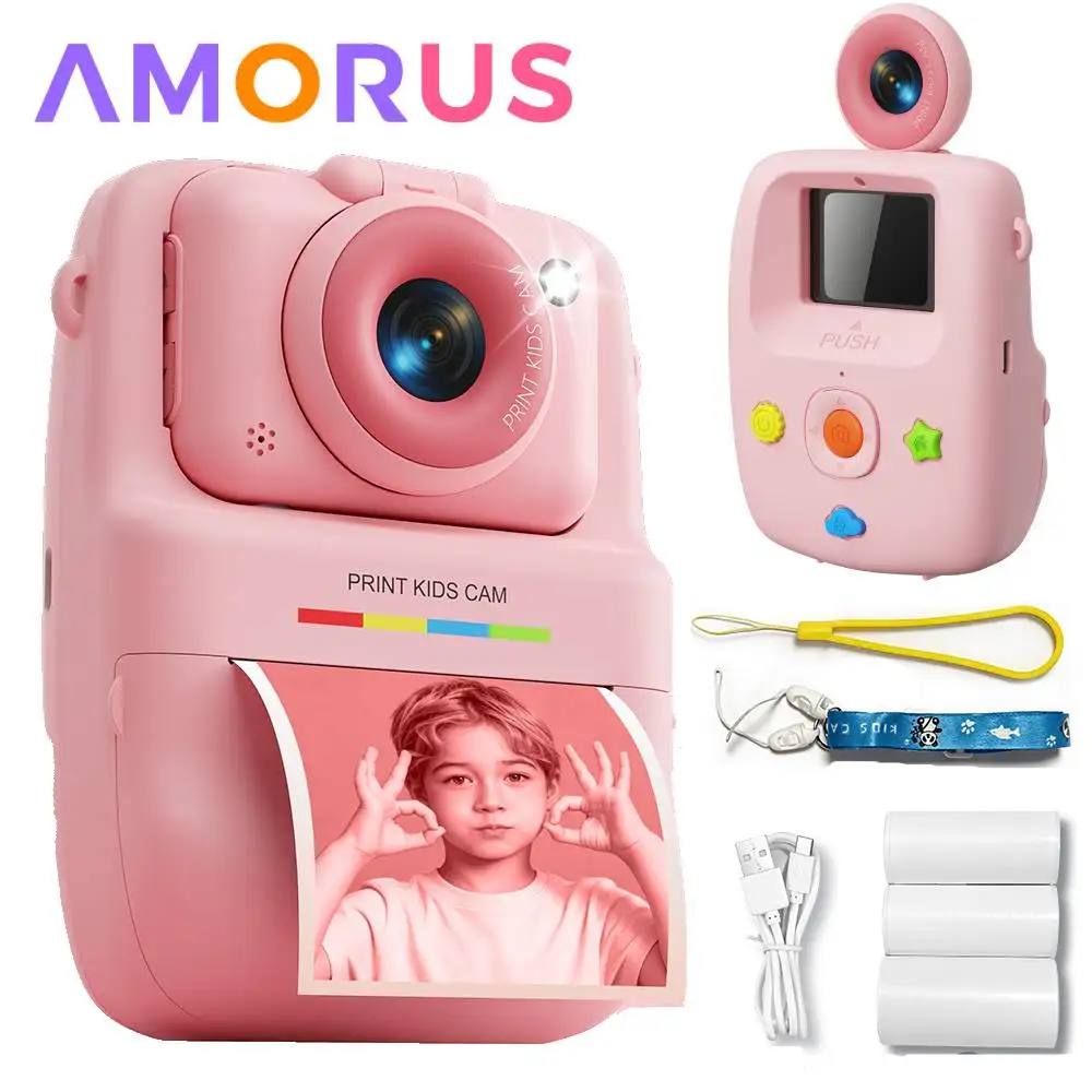 Kids Camera Instant Print Detachable 1080P Instant Thermal Printing Camera 180 Degree Flip Lens Digital Camera for Girls Boys