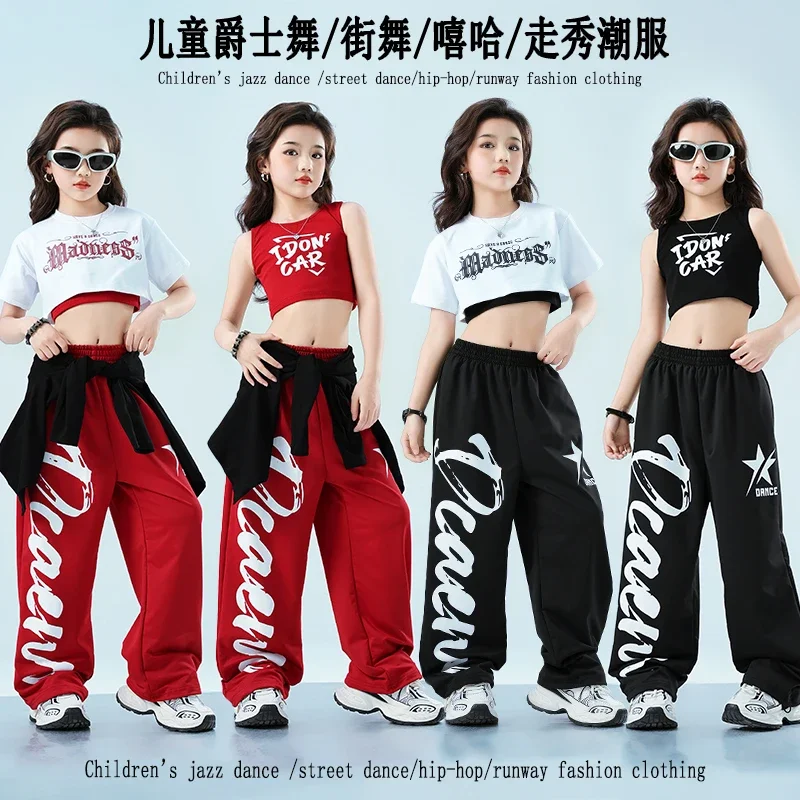 

Teenage Hip Hop Kids K-pop Crop Top Street Dance Cargo Pants Girls Streetwear Children Jazz Costumes Stage Ballroom Clothes Sets