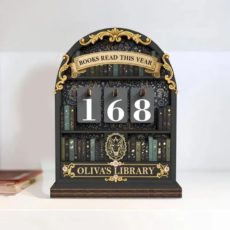 Hot Sale 1 Set Classroom Decor Wooden Book Read This Year Counter Tracker Up To 999 Books Challenge Tracker Retro Bookshelf Gift view 5