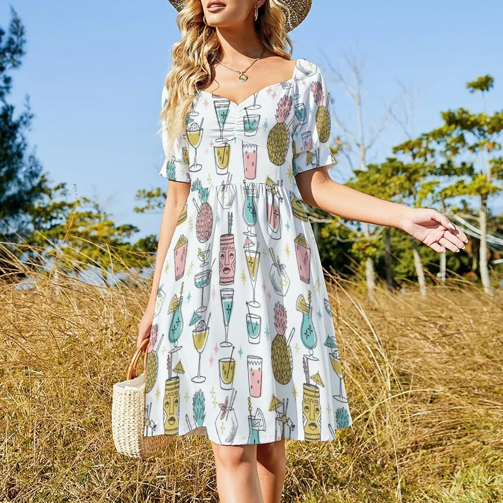 Tropical cocktails tiki bar hawaiian drinks cute pattern by andrea lauren Sleeveless Dress summer dresses women 2025 Dress