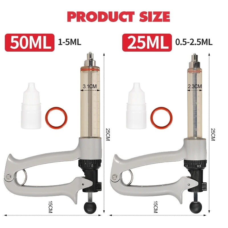 25ml/50ml Adjustable Continuous Syringe with Needle Vaccine Injector Semi-Automatic Veterinary Syringe Chicken Cow Sheep Horse