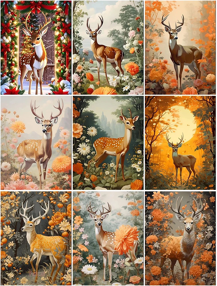 

Animal 5D Diamond Painting Cartoon Deer with Flowers Diamond Painting Inlaid with Diamonds Embroidery Painting Home Decoration